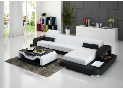 Ledersofa mit USB Wohnlandschaft Ecksofa Eck Garnitur Couch Design Sofa G8006C