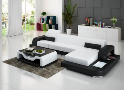 Ledersofa mit USB Wohnlandschaft Ecksofa Eck Garnitur Couch Design Sofa G8006C