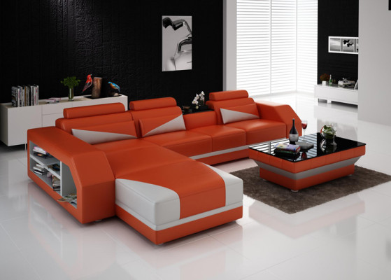 Leder Eck Sofa mit USB,Garnitur Ecke Sofas Couchen Polster Wohnlandschaft Luxus