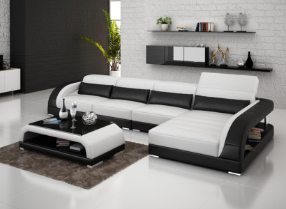 Ledersofa mit USB,Wohnlandschaft Ecksofa Eck Garnitur Design Modern Sofa G8016C