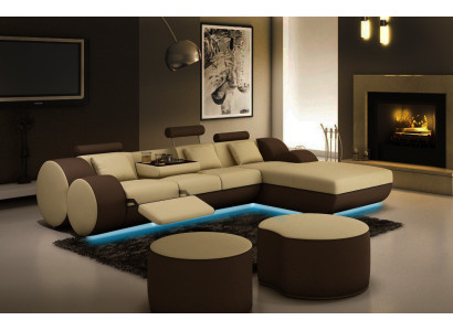 Designer Leder Ecksofa Wohnlandschaft Ledercouch+ USB Garnitur Eckcouch Madrid