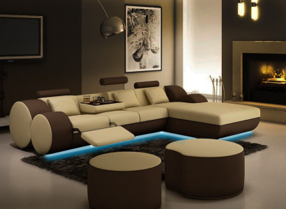 Designer Leder Ecksofa Wohnlandschaft Ledercouch+ USB Garnitur Eckcouch Madrid