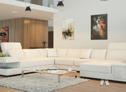 Schneeweißes Designer-Ecksofa in U-Form für luxuriöses Wohnambiente
