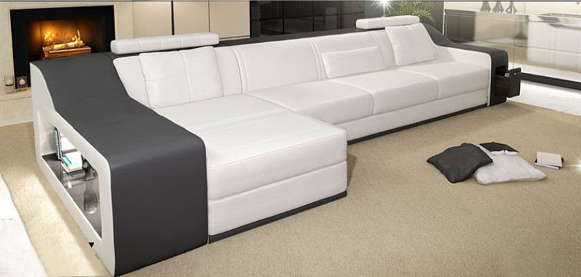 Ledersofa mit USB Wohnlandschaft Ecksofa Eck Garnitur Design Modern Sofa B2017B