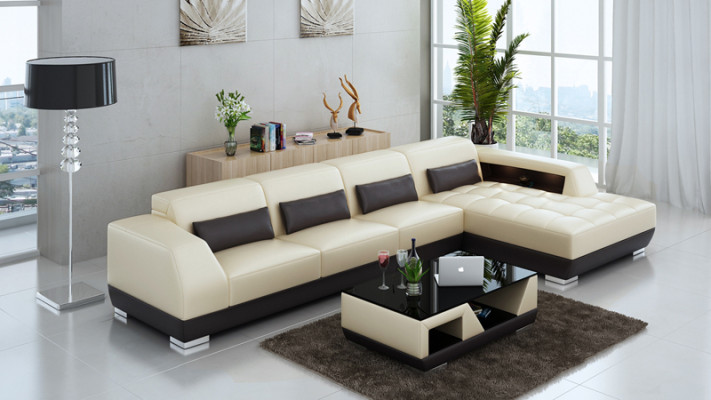 Ledersofa Ecksofa + USB Garnitur Wohnlandschaft Polster L Form Couch Sofa G8024C