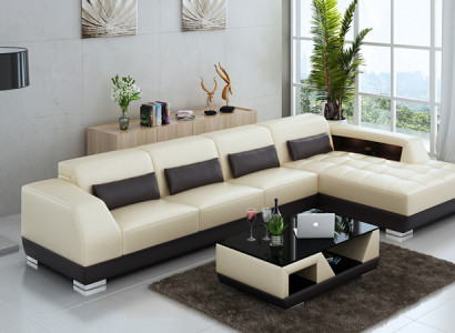 Ledersofa Ecksofa + USB Garnitur Wohnlandschaft Polster L Form Couch Sofa G8024C