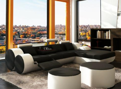 DESIGNER LEDERSOFA GARNITUR mit USB,LEDER ECKSOFA WOHNLANDSCHAFT LEDERCOUCH