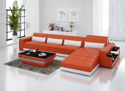 Ledersofa Couch Wohnlandschaft Ecksofa Eck Garnitur Design Modern Sofa mit usb