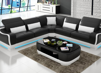 Ledersofa Couch Wohnlandschaft Ecksofa Eck Garnitur Design Modern Sofa G8025B