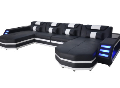 Design Leder Polster Sitz Ecke mit USB Leder Polster Landschaft Zimmer Wohn Sofa