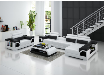 Ledersofa Wohnlandschaft Ecksofa Sessel Couch Garnitur Design Modern Sofa + USB