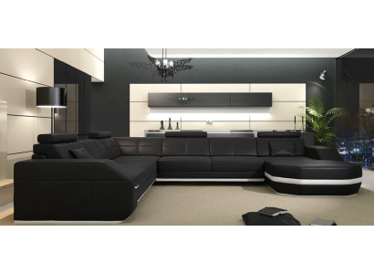 Ledersofa Ecksofa Wohnlandschaft Ecksofa Eckcouch Polster Sitz Ecke Neu USB+LED