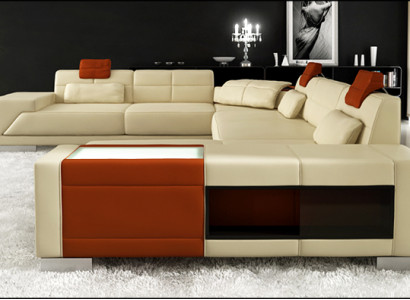 Ledersofa Sofa mit USB Couch Designersofa U Form Eckgarnitur Polsterecke XXL Big