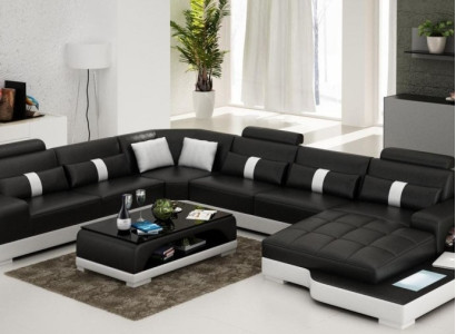 Leder U Form Wohnlandschaft Couch Big XXL Sofa mit USB Polster Ecke Garnitur Eck