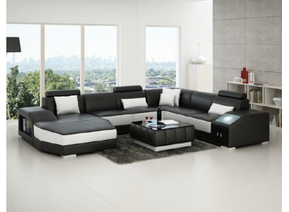 Wohnlandschaft Ecksofa mit USB Ledersofa Sofa Couch Polster Sitz Eck Garnitur !