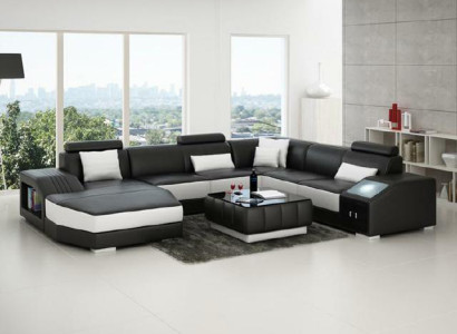 Wohnlandschaft Ecksofa mit USB Ledersofa Sofa Couch Polster Sitz Eck Garnitur !