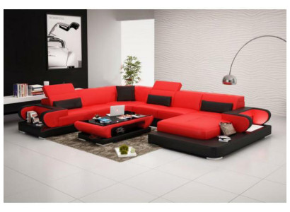 Sofa Eckcouch Couch Funktionssofa + USB U Form Kunstleder Beige Schlaffunktion