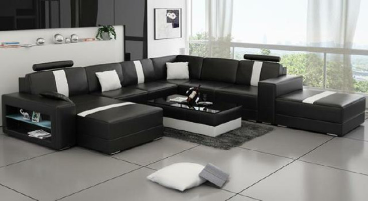 Ecksofa Polster +USB Designer Sofa Couch Modernde Sofas U Form Leder Eckgarnitur