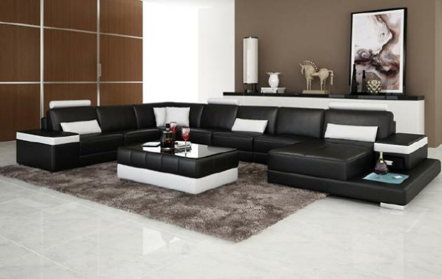 Wohnlandschaft Couch Polster Eck Garnitur Designer Ledersofa Big Sofa mit USB