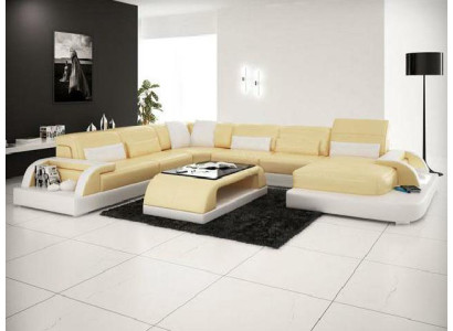 Ecksofa Polster Sofa Eckgarnitur Couch Modernde Designer Sofas U Form Leder +USB