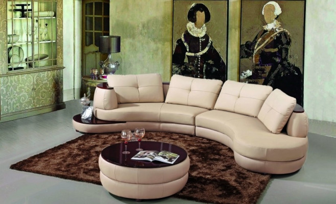 Moderne Rundcouch Ecksofa Runde Eck Polster Sofa Sitz Garnitur Leder Couch + USB