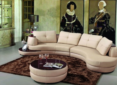 Moderne Rundcouch Ecksofa Runde Eck Polster Sofa Sitz Garnitur Leder Couch + USB