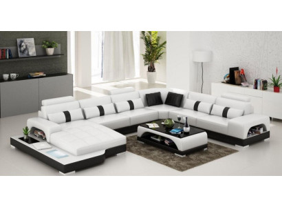 Ecksofa Wohnlandschaft + USB Polster Design Couch Moderne Leder Sofa Eckgarnitur