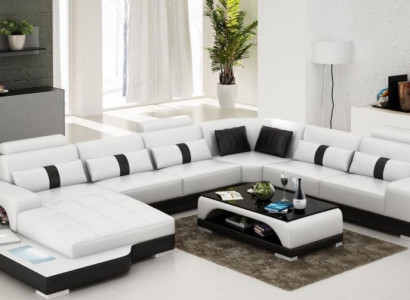 Ecksofa Wohnlandschaft + USB Polster Design Couch Moderne Leder Sofa Eckgarnitur