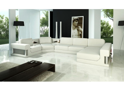 Ecksofa Moderne Leder Sofa Wohnlandschaft + USB Polster Eckgarnitur Design Couch