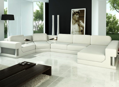 Ecksofa Moderne Leder Sofa Wohnlandschaft + USB Polster Eckgarnitur Design Couch