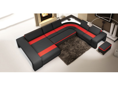 Wohnlandschaft Ecksofa mit LED & USB Sofa Polster Couch Garnitur U Form Leder