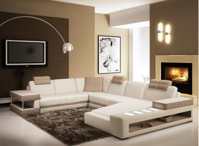 Ecksofa mit LED & USB Wohnlandschaft Sofa Polster Couch Garnitur U Form Leder