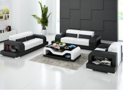 Ledersofa Couch Wohnlandschaft 3+2+1 Sitzer Garnitur Design Modern Sofa mit USB