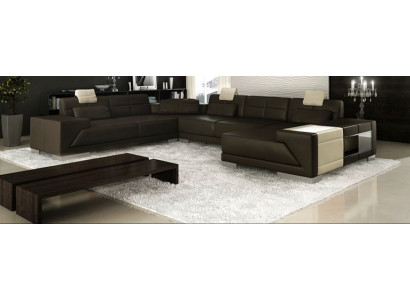 Wohnzimmer U Form Ecksofa mit USB Design Sofa Couch Polster Garnitur Ecke Braun