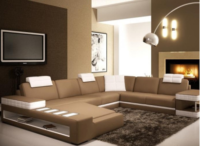 XXL Wohnlandschaft U Form Ledersofa Polster Ecksofa Sofa Couch Leder Textil USB