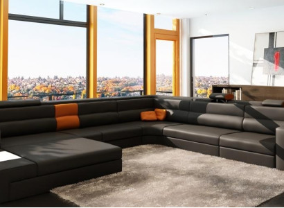 Design Couch Sofa Ecksofa Polster Eck Sitz Garnitur Wohnlandschaft Leder USB+LED