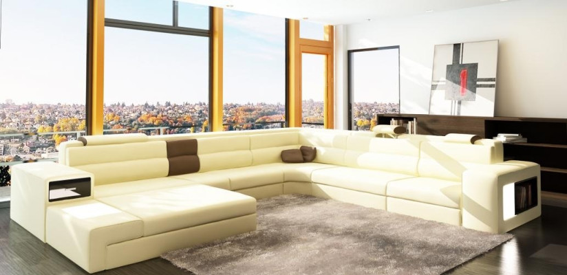 Design Ecksofa Sofa Couch Polster Eck Sitz Garnitur Wohnlandschaft Leder USB+LED