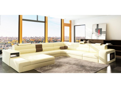 Design Ecksofa Sofa Couch Polster Eck Sitz Garnitur Wohnlandschaft Leder USB+LED