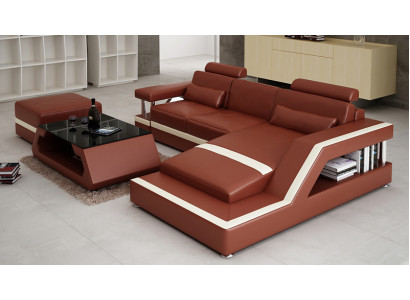 Ledersofa mit USB Wohnlandschaft Ecksofa Eck Garnitur Design Modern Sofa L6002E