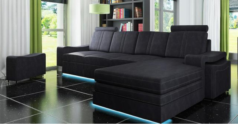 Stoffcouch mit USB Sofa Polster Garnitur Ecke Neu Textilcouch Eckcouch Stoffsofa