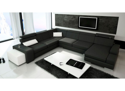 U Form Sofa Couch Polster Wohnlandschaft Leder Eckgarnitur XXL Ecksofa Neu