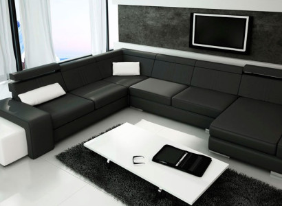 U Form Sofa Couch Polster Wohnlandschaft Leder Eckgarnitur XXL Ecksofa Neu