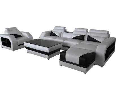 Leder Eck Sofa mit USB Garnitur Sofas Couchen Polster Wohnlandschaft Sessel Ecke