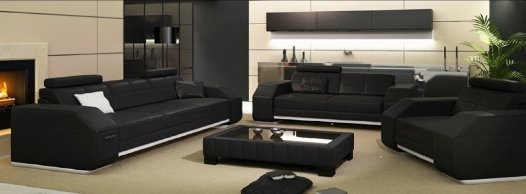Sofagarnitur mit USB Sofa Couch Polster Sitz Garnitur 3+2+1 Wohnlandschaft Leder