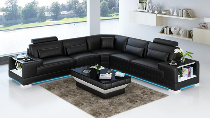 Ledersofa Couch Wohnlandschaft Ecksofa Eck Garnitur Design Modern Sofa mit USB