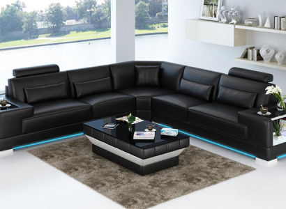 Ledersofa Couch Wohnlandschaft Ecksofa Eck Garnitur Design Modern Sofa mit USB