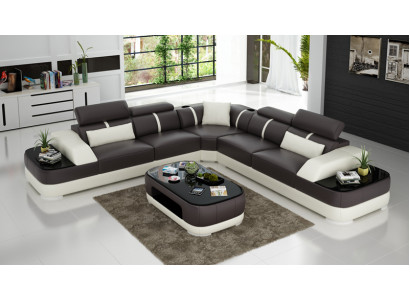 Ledersofa Polster Sitz Eck Sofa Garnitur Wohnlandschaft Wohnzimmer Couch mit USB
