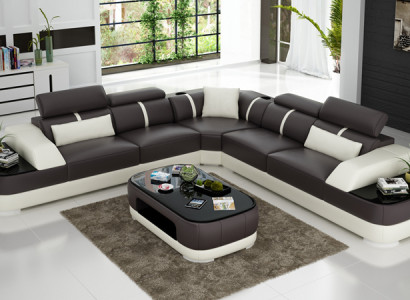 Ledersofa Polster Sitz Eck Sofa Garnitur Wohnlandschaft Wohnzimmer Couch mit USB