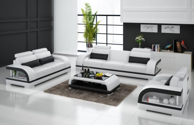 Designer Sofagarnitur Ledersofa mit USB Set 3+2+1 Garnitur Sofa Couch Garnituren
