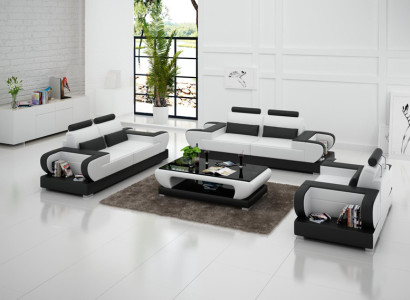 Ledersofa Couch Wohnlandschaft 3+2+1 Sitzer Garnitur Design Modern Sofa mit USB